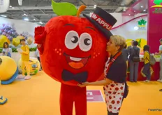 Lisa Cork getting up close with Mr Apple.